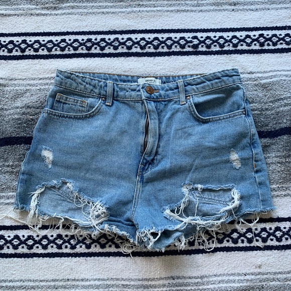 Forever 21 Pants - Forever 21 high-waisted blue denim shorts women’s size 29